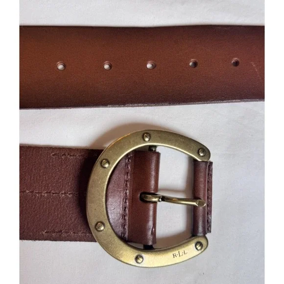 Ralph Lauren Brown Leather Belt Brass Horseshoe Buckle Western 33.5" Equestrian - Picture 6 of 9